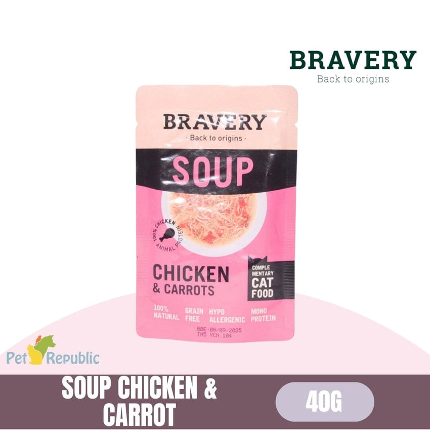 BRAVERY Makanan Kucing Soup Chicken Carrot 40g Cat Food Wet Bravery 