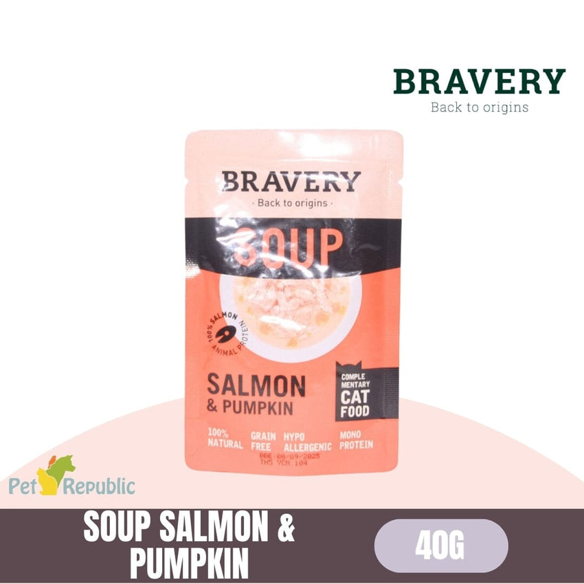 BRAVERY Makanan Kucing Soup Salmon And Pumpkin 40g Cat Food Wet Bravery 