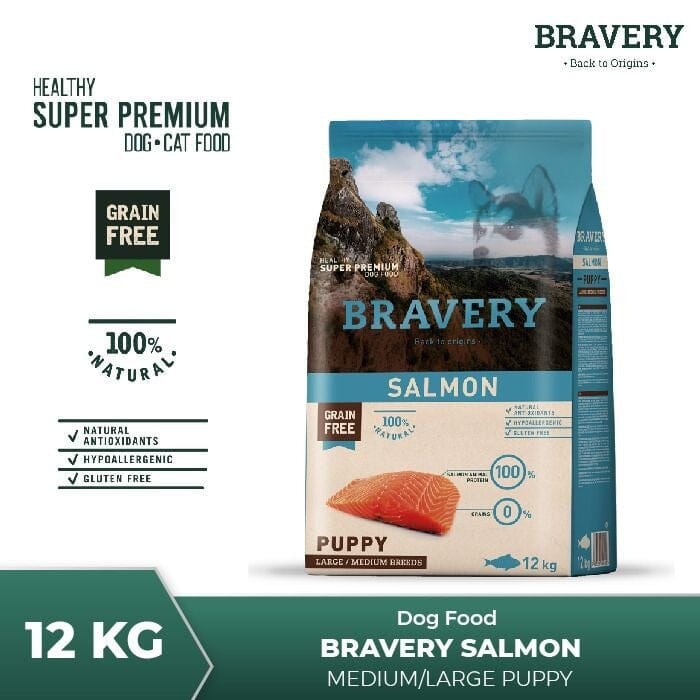 BRAVERY Puppy Medium Large Salmon 12kg Dog Dry Food Bravery 