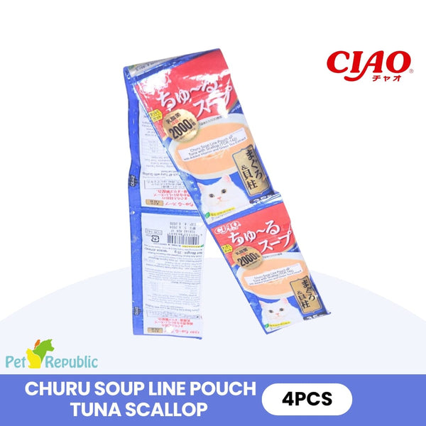 CIAO TCR142 Makanan Kucing Soup Probiotic Tuna Scallop 4pcs Cat Food Wet Ciao 