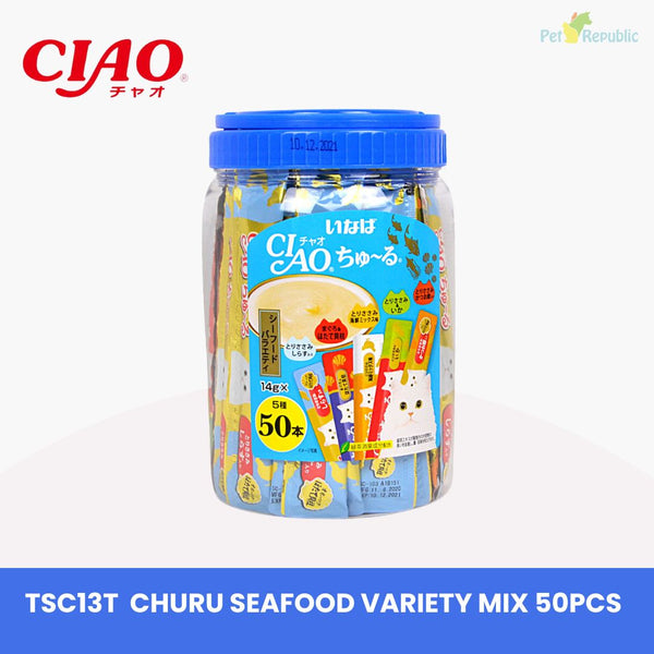 CIAO TSC13T Snack Kucing Liquid Churu Seafood Variety Mix 50pcs no type Tidak ada merek 