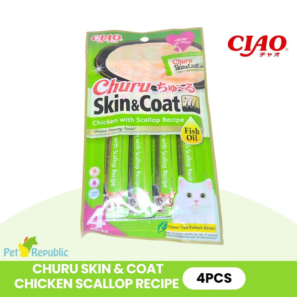 CIAO USA674 Snack Kucing Skin Coat Chicken Scallop 4pcs Cat Snack Ciao 