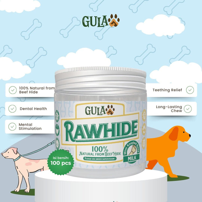 GULAPAWS Snack Anjing Dental Rawhide Mini Knotted Bone Milk 8pcs Dog Dental Chew NoBrand 