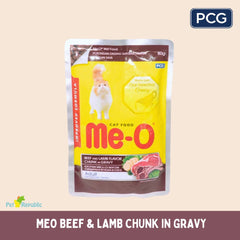 MEO Pouch Makanan Kucing Beef and Lamb Chunk in Gravy 80gr Cat Food Wet PCG 