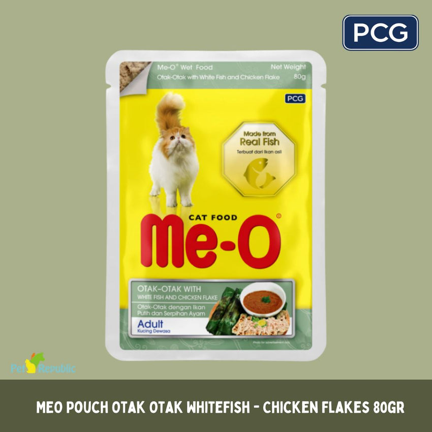 MEO Pouch Makanan Kucing Otak Otak White Fish Chicken Flakes 80gr Cat Food Wet PCG 