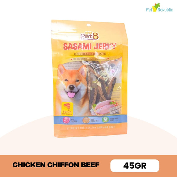 PET8 Snack Anjing Dog Snack Chicken Chiffon Beef 45g no type Tidak ada merek 